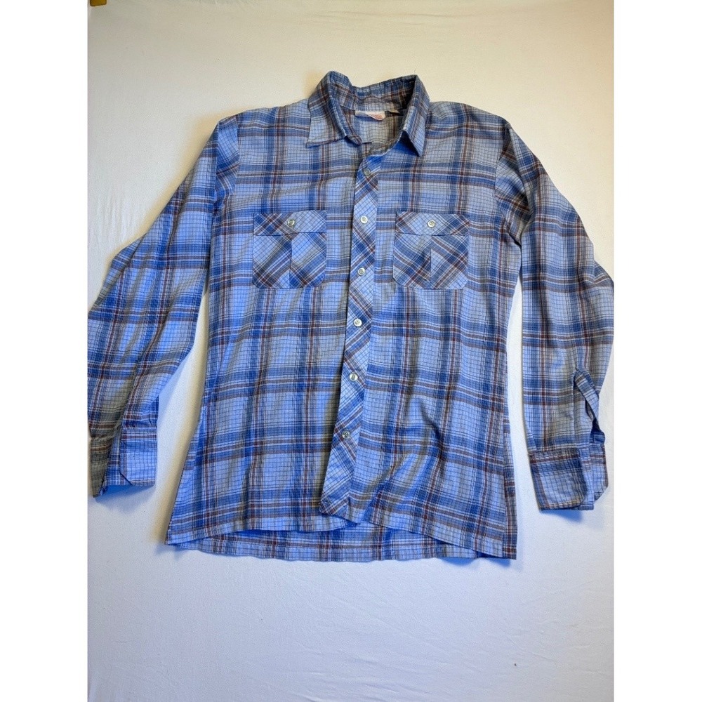 Manchester Shirt Co. Men's M Button-Up Plaid Shirt Blue Gray Pockets